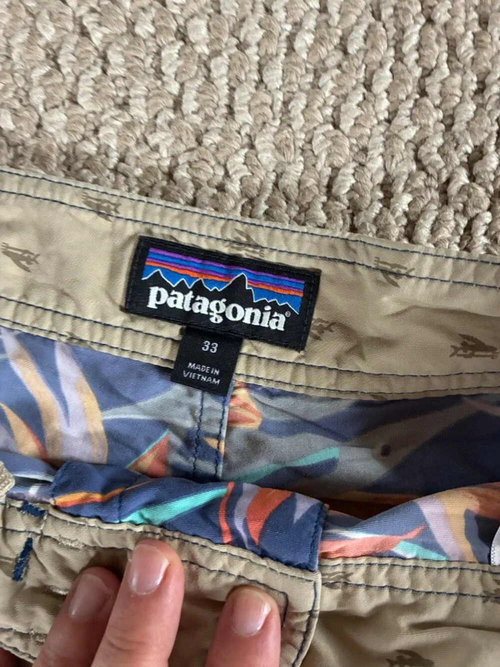 PATAGONIA Board Shorts Mens 33 Blue Floral Bird of Paradise Swim Trunks Surf